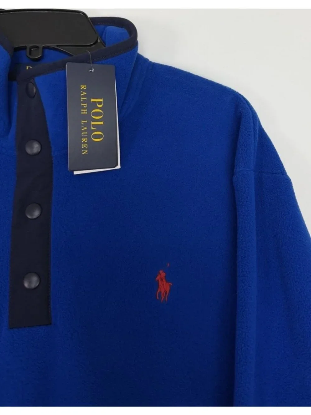 Polo Ralph Lauren Men's L Large Fleece Pullover Mock Neck Blue Snap Jacket New